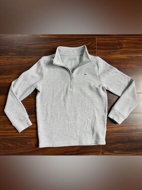 Vineyard Vines Boys Gray and White Striped Quarter-Zip Sweater, S